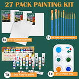 Acrylic Painting Set with 1 Packs / 10 PCS Nylon Hair Brushes 12 Color Tubes (12ml, 0.4 oz) 1 PCS Paint Plate and 4 PCS Canvas for Acrylic Painting ESRICH