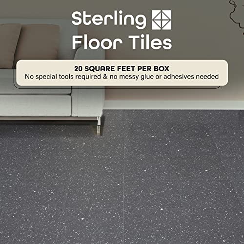 Sterling Self Adhesive 12-Inch Vinyl Floor Tiles, 20 Tiles - 12" x 12", Black Speckled Granite Pattern - Peel & Stick, DIY Flooring for Kitchen, Achim