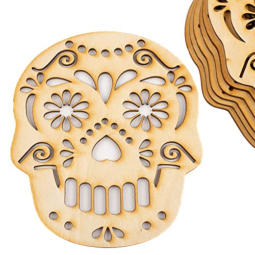 Factory Direct Craft Set of 6 Day of The Dead Sugar Skull Unfinished Wood Cutouts | Blank Skull Shapes for Dia de Los Muertos | Size: 6" x 5" - WoodArtSupply