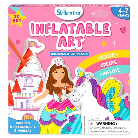 Skillmatics Inflatable Art for Kids - 3D Unicorns & Princesses, Preschool Craft Kits, Fun DIY Activity, Coloring Set, Gifts for Boys & Girls Ages 4, Skillmatics