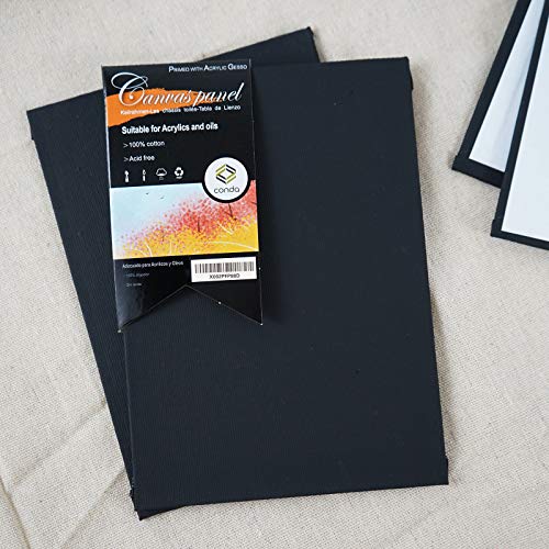 CONDA Black Canvases for Painting 9x12 inch, Pack of 14, 100% Cotton Acid-Free, 8 oz Gesso-Primed, Canvas Panels, Art Boards for Oil & Acrylic conda