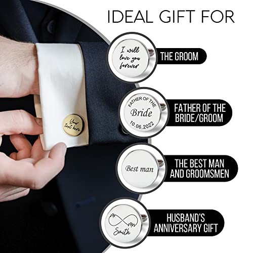 Custom engraved cufflinks for weddings, personalized gift for groom, father of the bride & groom dad, best men, customized gold & silver cufflinks - WoodArtSupply