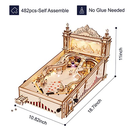 RoWood 3D Mechanical Wooden Pinball Machine Puzzle - DIY Adventure Model for Adults RoWood
