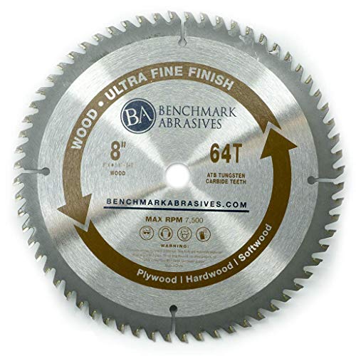 Benchmark Abrasives 8" 64 Tooth, TCT Wood Cutting Saw Blade for General Purpose Cutting & Trimming of Softwoods, Hardwoods, Long Lasting Blades, Use Benchmark Abrasives