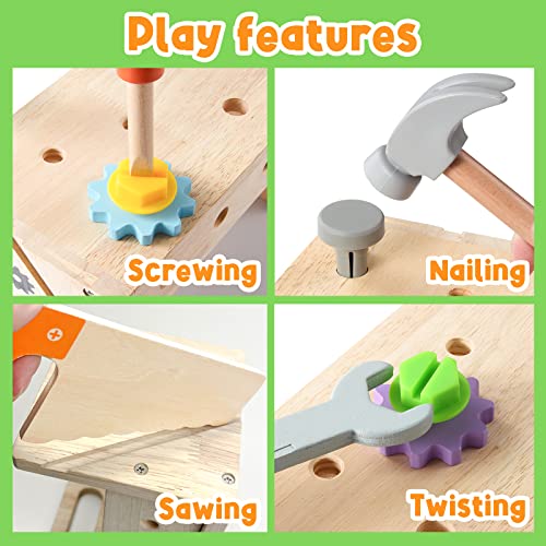 GraceDuck Kids Tool Bench Wooden Set Toys - Montessori Toys for 2 3 4 5 Year Old Workbench Boy Girl Construction Toys for 2 Year Old Boy Educational GraceDuck