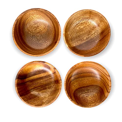 WRIGHTMART Wood Bowl, Set of 4 Bowls for Food, Salads, Pasta, Cereals, Nachos, Chips, Trail and Nut Mixes, Rustic Durable Hand Crafted Acacia Dining WRIGHTMART