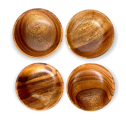 WRIGHTMART Wood Bowl, Set of 4 Bowls for Food, Salads, Pasta, Cereals, Nachos, Chips, Trail and Nut Mixes, Rustic Durable Hand Crafted Acacia Dining - WoodArtSupply