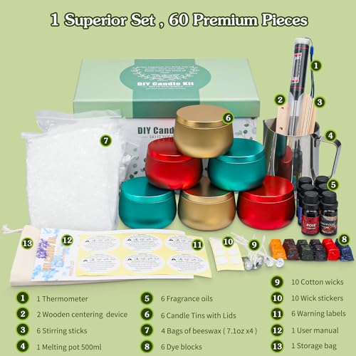 Candle Making Kit, Beeswax Scented Candles Supplies Arts and Crafts for Adults and Teens Gift Set for Women Including Fragrance, Soy Wax, Cotton YINUO LIGHT