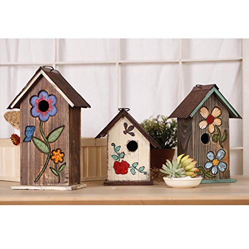 Topadorn Bird House Wooden Carved Floral Birdhouse with Hoop Hanging Birdhouse for Garden Yard Porch Decoration,11 Inch Topadorn