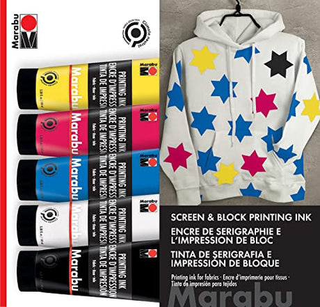 Marabu Fabric Screen Printing Ink - Create Unique Designs & Transform Your Fabrics with Water Based Screen & Block Printing Ink - Large 100ml Tubes Marabu