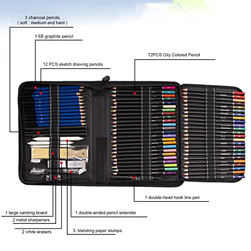 TanSon Drawing Kit,98PCS Drawing & Art Supplies Kit-Include Graphite Sketch Pencils,Colored Pencils,Charcoal Pencils Art Set and Portable Case,Ideal - WoodArtSupply