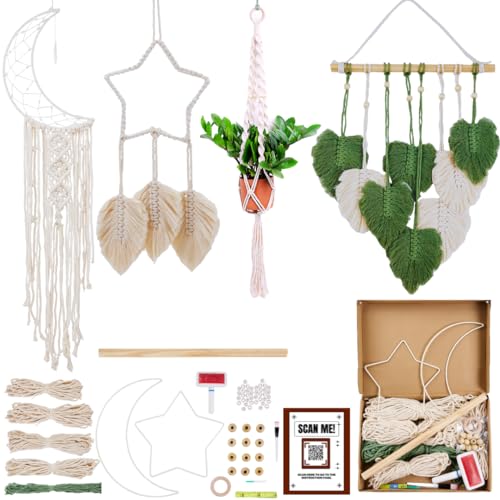 Macrame Kits for Adults Beginners, Dreamcatcher Kit for Adults, Macrame Kits for Beginning, Macrame Plant Hanger Kit, DIY Macrame Wall Hanging Kit, - WoodArtSupply