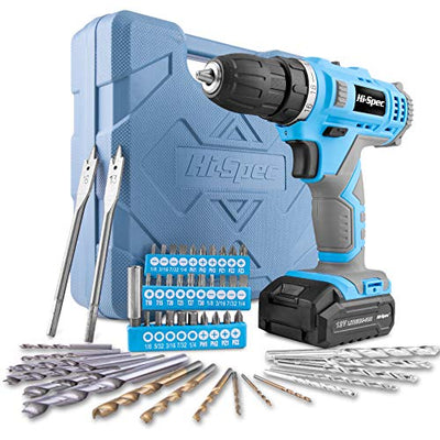 Hi-Spec 50pc 12V Cordless Drill Driver Set Electric Battery Powered - Portable Tool Box and Bit Set for DIY Projects, Home Repair, and Professional