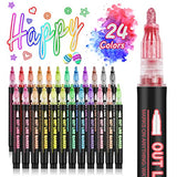 Outline Markers Self-outline Metallic Markers, 24 Colors Double Line Outline Markers, Super Squiggles Shimmer Outline Glitter Pen Set for Kid Hoxida