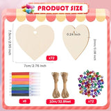 AWIZOM 72 Pcs Unfinished Heart Wood Slices Cutouts with Twine,Pens,Bells AWIZOM