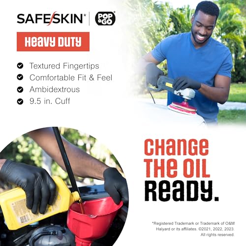 SAFESKIN Heavy Duty Nitrile Disposable Gloves, Pack of 40, Powder Free, Black - Plumbing, Gardening, Painting, Food Handling SAFESKIN