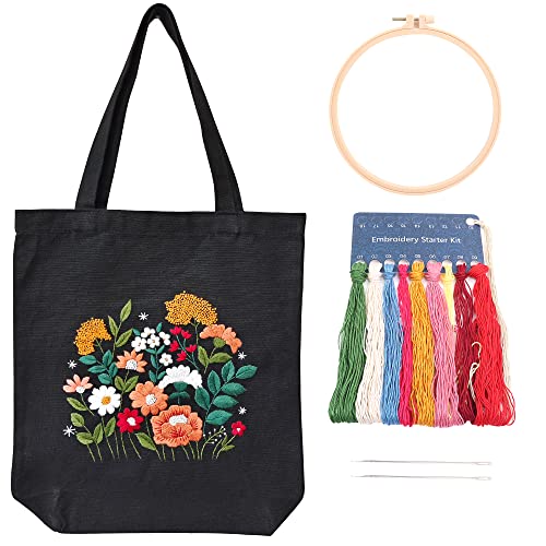 MAMUNU Canvas Tote Bag Embroidery Kit with Pattern for Beginners, Arts and DIY Crafts Kits for Adults, Include Instructions Embroidery Bag, MAMUNU
