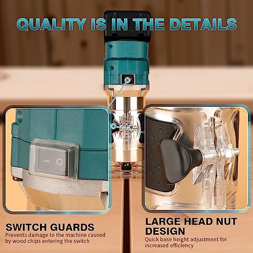 Cordless Compact Router,With Battery 21v Handheld Router,1/4" Router Set 6.35mm Trim Diameter Cordless Palm Router, 6 Level Speed Adjustablesuitable - WoodArtSupply