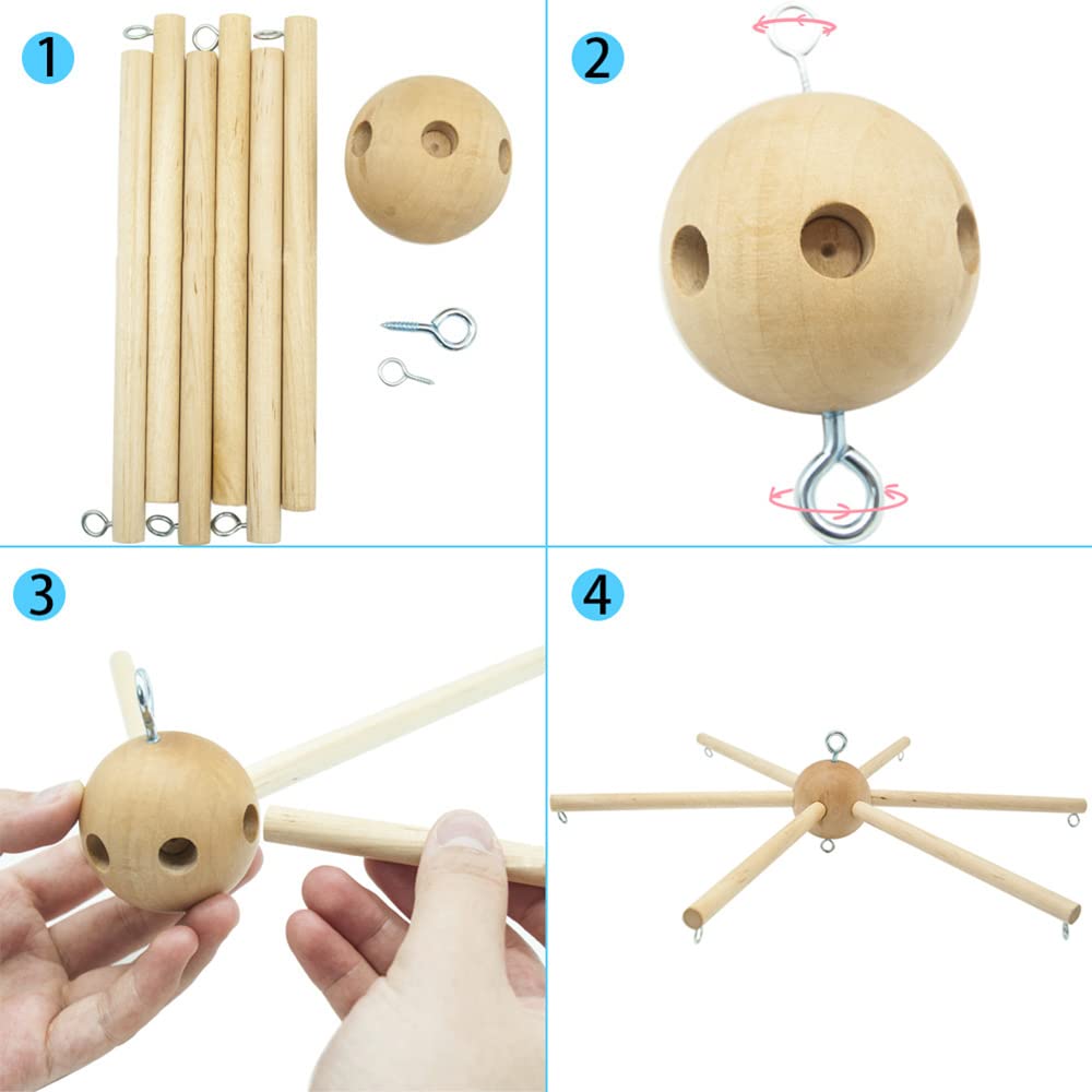 Yimisya Wooden Mobile Frame Kit Natural Wood Bed Bell Wind Chimes Baby Crib Hanger Frame Baby Bedroom Ceiling Mobiles Toy Decoration Newborn Gift - WoodArtSupply