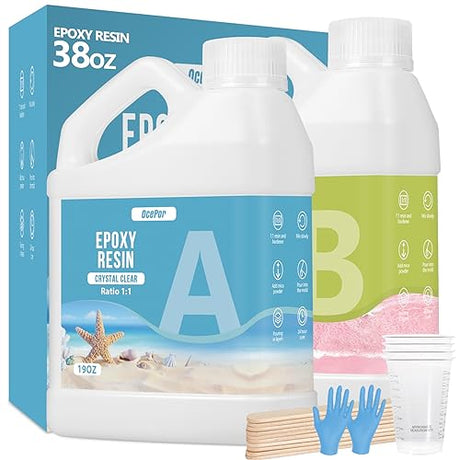 OcePor Epoxy Resin-38OZ, Crystal Clear Epoxy Resin Kit, No Yellowing No Bubble Art Resin Casting Resin for Art Crafts, Jewelry Making, Wood & Resin OcePor
