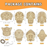 48 Sets Day of The Dead Skull Crafts Kits Unfinished Wooden Sugar Skull Ornaments Make Your Own Mexican Fiesta Festival Decor Halloween Blank DIY Generic