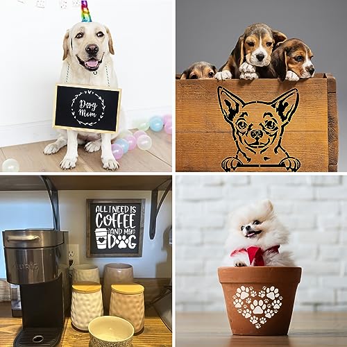 16 Pieces Dog Stencils Dog Paw Print Stencil Love Sunflower Heart Dog Stencils for Painting on Wood Reusable Painting Templates for DIY Crafts Boqon