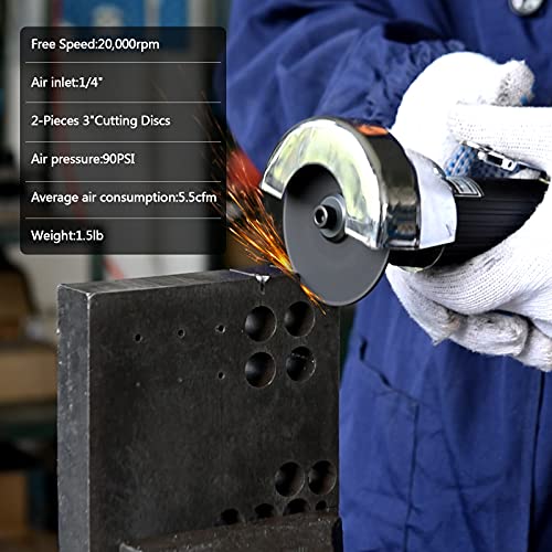 YON.SOU. Air Cut Off Tool with 2 pcs 3-inch Die Grinder Cut-Off Wheels, Pneumatic Metal Sheet Cutting Tool, Heavy Duty Air Cutter Cutoff Tool YON.SOU.