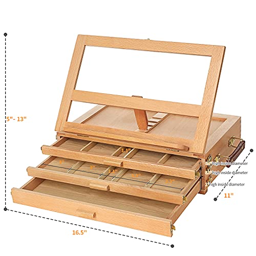 MEEDEN Large Adjustable Artist Tabletop Sketchbox Easel- Multi-Function Solid Beech Wood Storage Box Easel with 3-Drawer for Artist, Art Students & MEEDEN