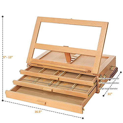 MEEDEN Large Adjustable Artist Tabletop Sketchbox Easel- Multi-Function Solid Beech Wood Storage Box Easel with 3-Drawer for Artist, Art Students &