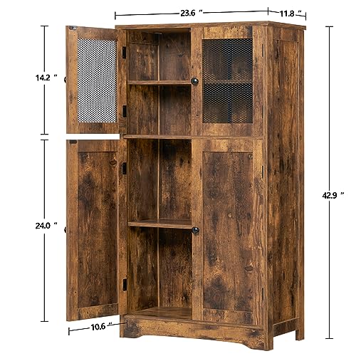 usikey Storage Cabinet with 4 Doors, Floor Storage Cabinet with 2 Shelves, Bathroom Storage Cabinet with Adjustable Shelf, for Living Room, Home - WoodArtSupply