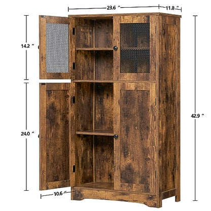 usikey Storage Cabinet with 4 Doors, Floor Storage Cabinet with 2 Shelves, Bathroom Storage Cabinet with Adjustable Shelf, for Living Room, Home - WoodArtSupply