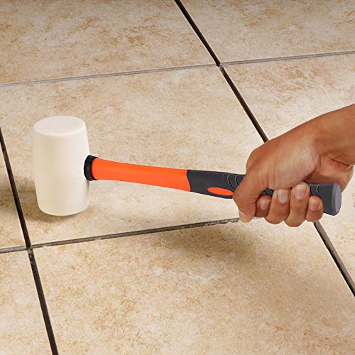ZOENHOU 2 PCS 16 Oz White Rubber Mallet Hammer, Solid Rubber Mallet Head with Absorbing Fiberglass Handle, Rubber Hammer for Flooring, Woodworking,