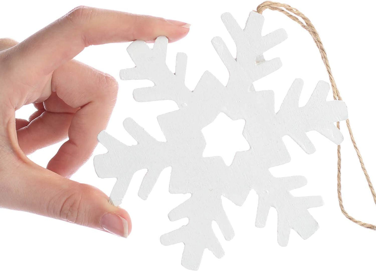 Rustic Wooden Snowflake Christmas Ornaments - 12 Old Fashion White Wood Snowflake Ornaments with Jute String Hangers for Christmas Tree Garland or Factory Direct Craft
