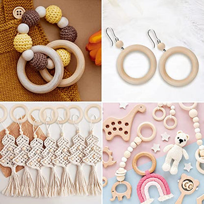 20PCS Natural Wood Rings for Crafts, Macrame Rings for DIY, Wooden Rings  Without Paint, Pendant Connectors 55mm/2.2inch
