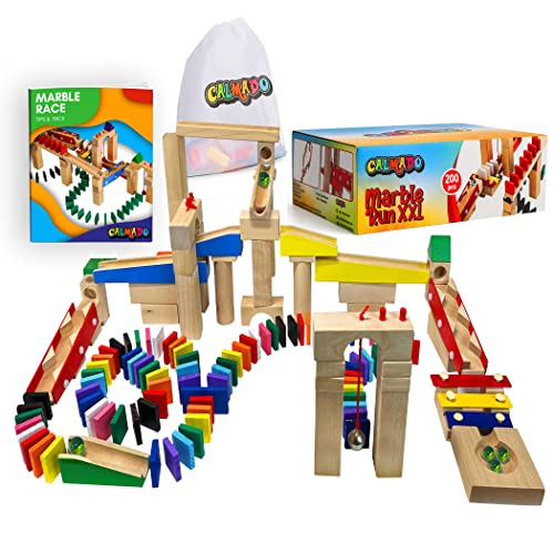 Calmado - 200 pcs Marble Run Wooden Set/Ball Track Set for Kids/Girls/Boys Made of Beech Wood + Bag + Instructions Calmado
