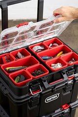 Keter Stack-n-Roll Mobile Tool Storage and Organization, 3 Piece Resin Modular Toolbox System Keter