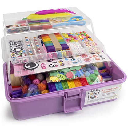 Olly Kids Arts and Crafts Supplies Set- 1000+ Pieces Giftable Craft Box for Kids: DIY Craft Supplies for Toddlers, School Project, and Homeschool