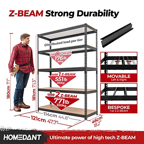 HOMEDANT Z-beam 5 Tier Laminated Heavy Duty Garage Storage Adjustable Wide Size Metal Shelving Unit Utility Rack Shelves Organization Multipurpose