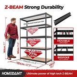HOMEDANT Z-beam 5 Tier Laminated Heavy Duty Garage Storage Adjustable Wide Size Metal Shelving Unit Utility Rack Shelves Organization Multipurpose HOMEDANT