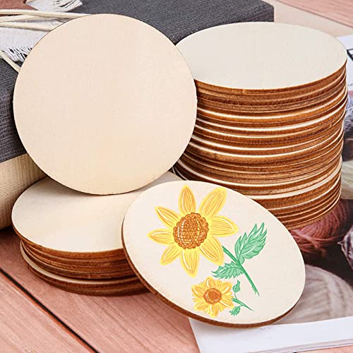 RYKOMO 100PCS Unfinished Wood Circle, 3 Inch Wooden Circles for Crafts Unfinished Blank Wooden Circles Round Disc Blank Natural Wooden Cutout RYKOMO