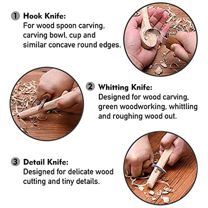 PPI Wood Carving Tools 10 in 1 Wood Carving Kit Whittling Kit - Includes Whittling Knife, Detail & Hook Knife, Cut Resistant Gloves & Carving Knife