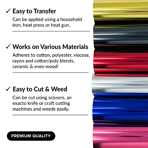 Metallic Vinyl Heat Transfer Vinyl Gold Vinyl Sheets Pink Chrome Silver Metalic Permanent Metallic Vinyl Foil Adhesive Vinyl Metallic HTV Pack Foil HIPPIE CRAFTER