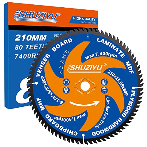 LSHUZIYU 8 1/4 Inch (210MM)-80T, Arbor 5/8"-Diamond, Smooth Cut Coating. Circular Saw Blade, Table Saw Blade, Miter Saw Blade, for Laminate, Veneer LSHUZIYU