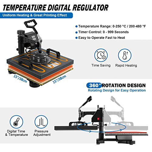 Topdeep Heat Press 15x15 Inch 8 in 1 Heat Press Machine, Swing Away T Shirt Pressing Machine Digital Control, Multifunction Heat Press Transfer - WoodArtSupply