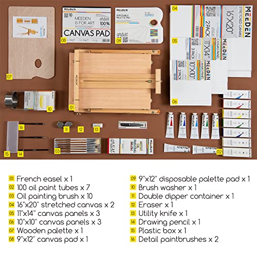 MEEDEN Oil Painting Set with French Easel,Oil Paint Set with Easel,7x100ml/3.38oz Oil Paint,Oil Paintbrushes,Canvas & Oil Painting Supplies for - WoodArtSupply