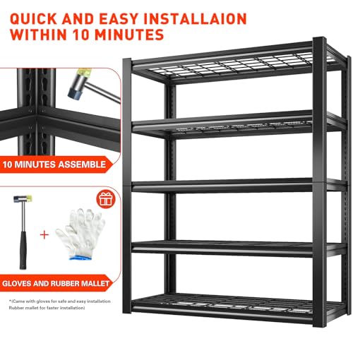 REIBII 40" W Garage Shelving 2000LBS Heavy Duty Storage Shelves 5 Tier Metal Shelves for Storage Rack Garage Shelf Shelving Units and Storage Shelves REIBII