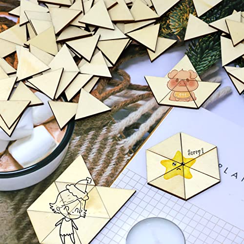 yueton 100PCS 30mm/1.2inch Triangle Unfinished Blank Wood Pieces Wood Slices Wood Chips Embellishments for DIY Crafts, Home Decoration, Board Games, yueton