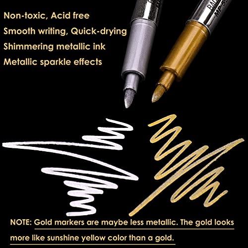 Dyvicl Metallic Markers Pens - Silver and Gold Paint Pens for Black Paper, Glass, Rock Painting, Halloween Pumpkin, Card Making, Scrapbook Album, - WoodArtSupply