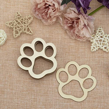24pcs Dog Paw Wood DIY Crafts Cutouts Wooden Cat Claw Shaped Ornaments Wood Slices Embellishments with Jute Twines for Dog House Pets Party