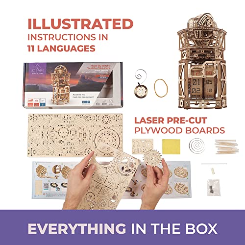 UGEARS Tourbillon Table Clock Kit - Sky Watcher 3D Wooden Puzzles Mechanical Clock Kit Idea DeskWood Clock Kits to Build - 3D Puzzles Model Kits for UGEARS